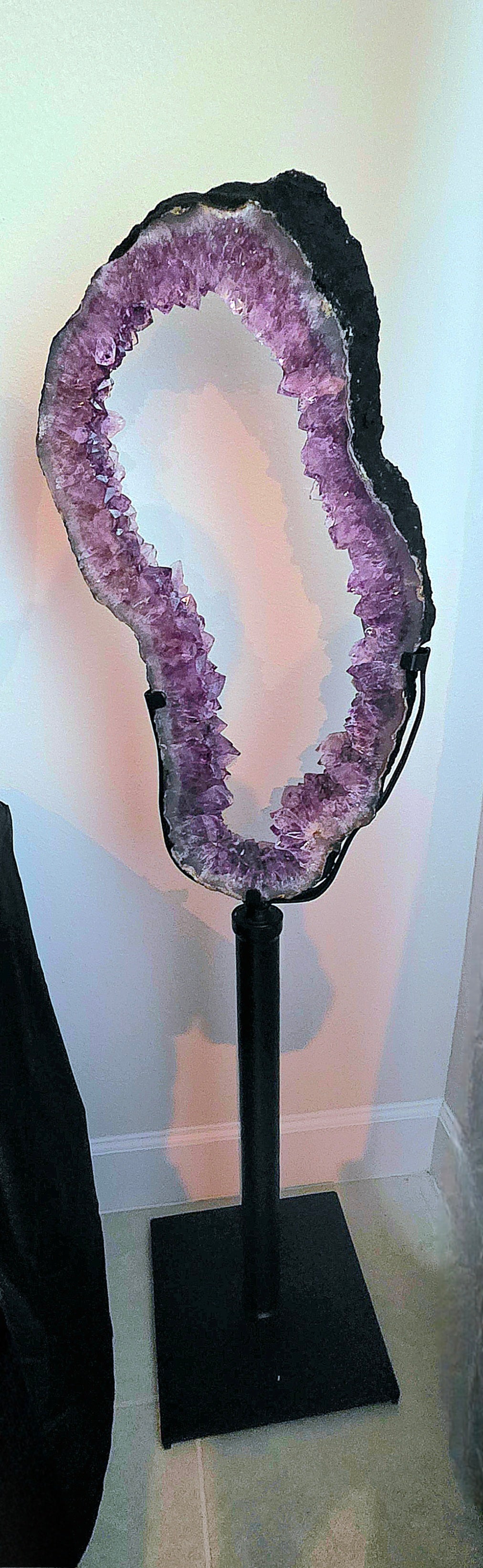 Large Amethyst Geo Slice Portal on Custom Metal Stand