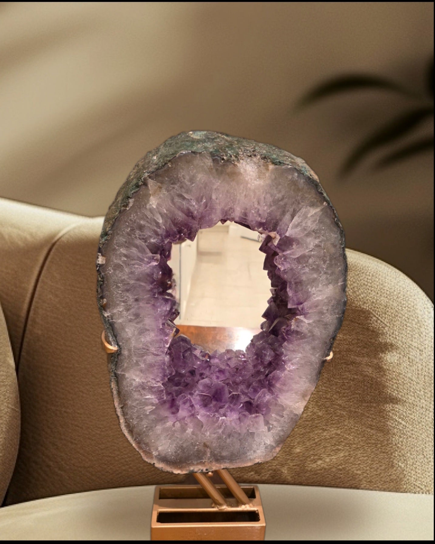 Amethyst Mirror on Custom Metal Stand – From Brazil