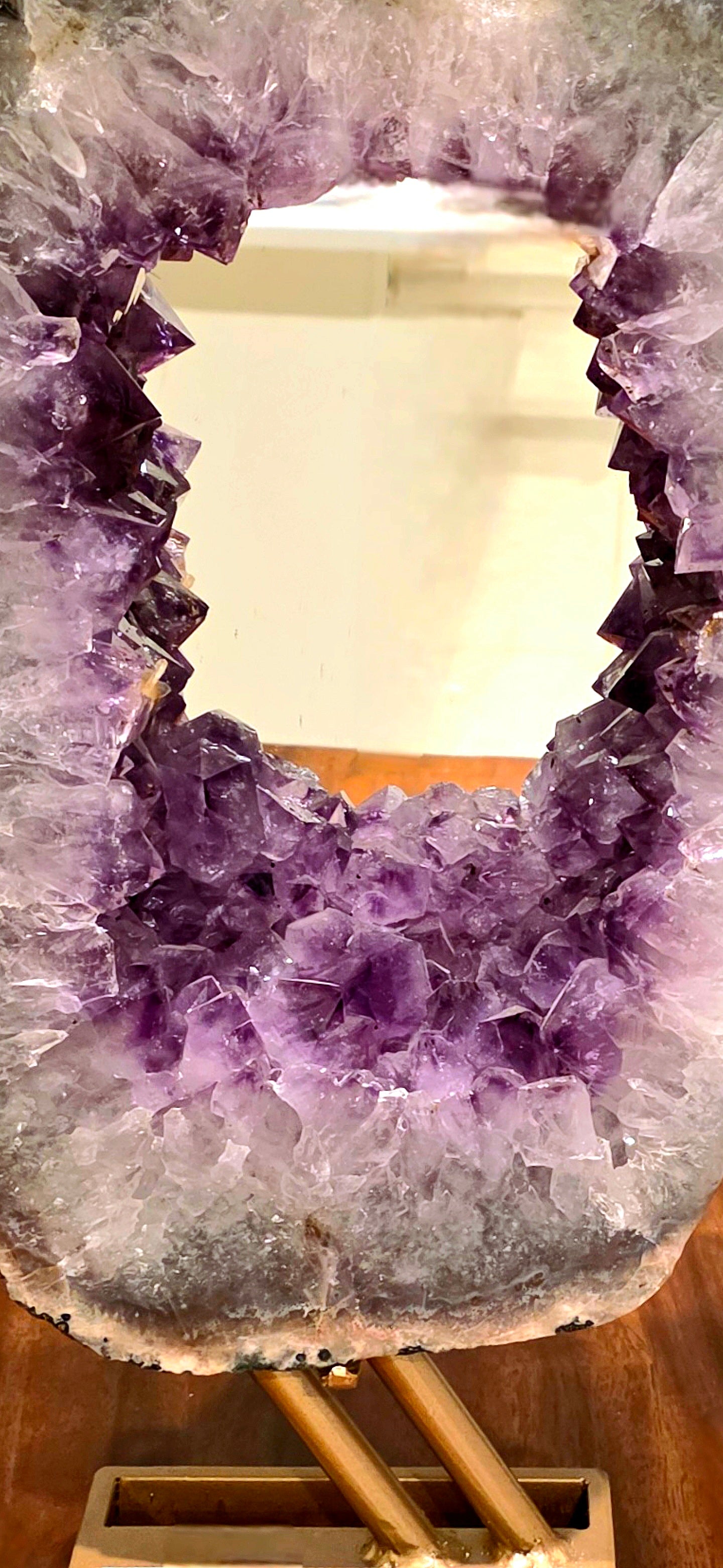 Amethyst Mirror on Custom Metal Stand – From Brazil