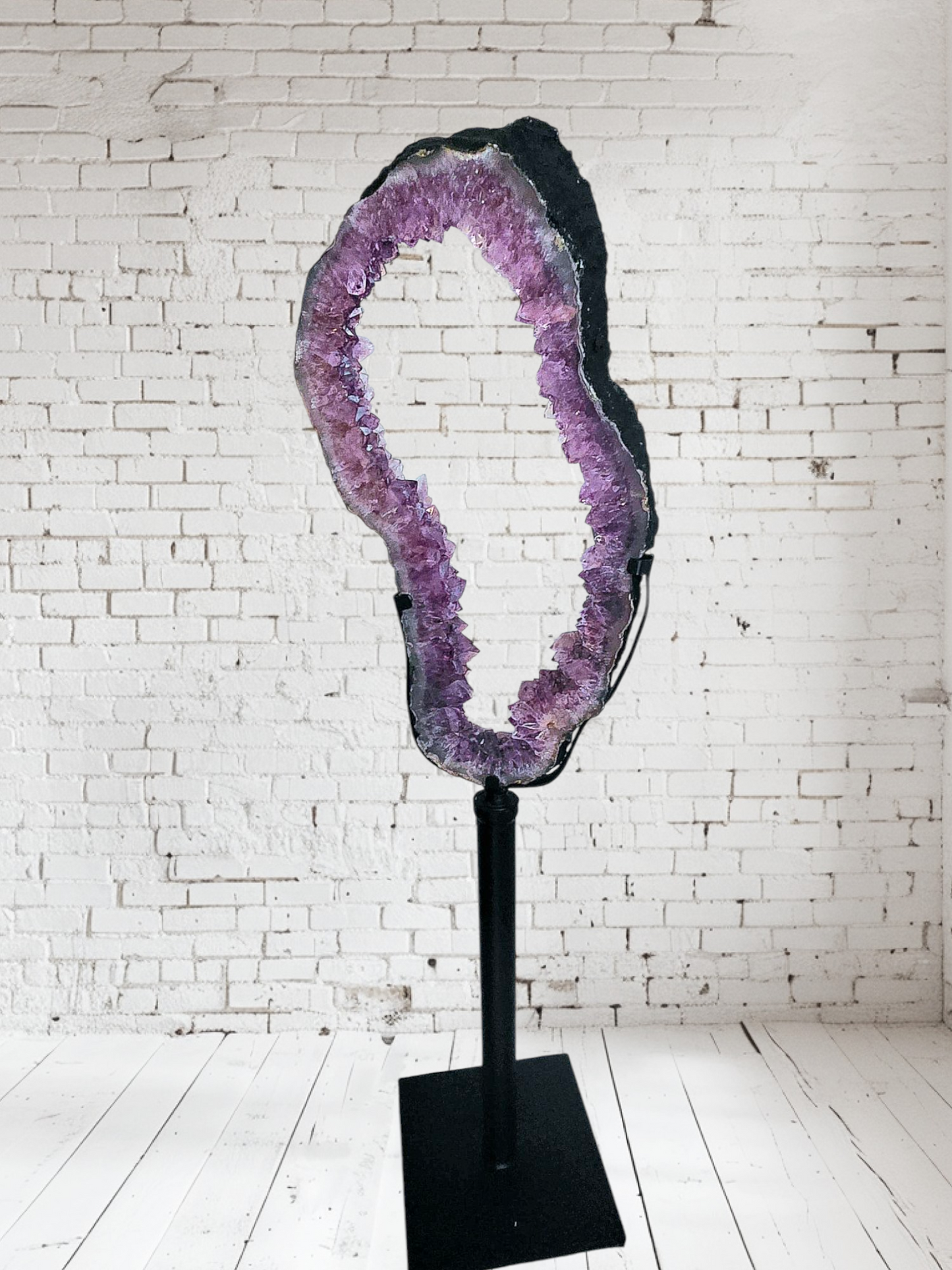 Large Amethyst Geo Slice Portal on Custom Metal Stand