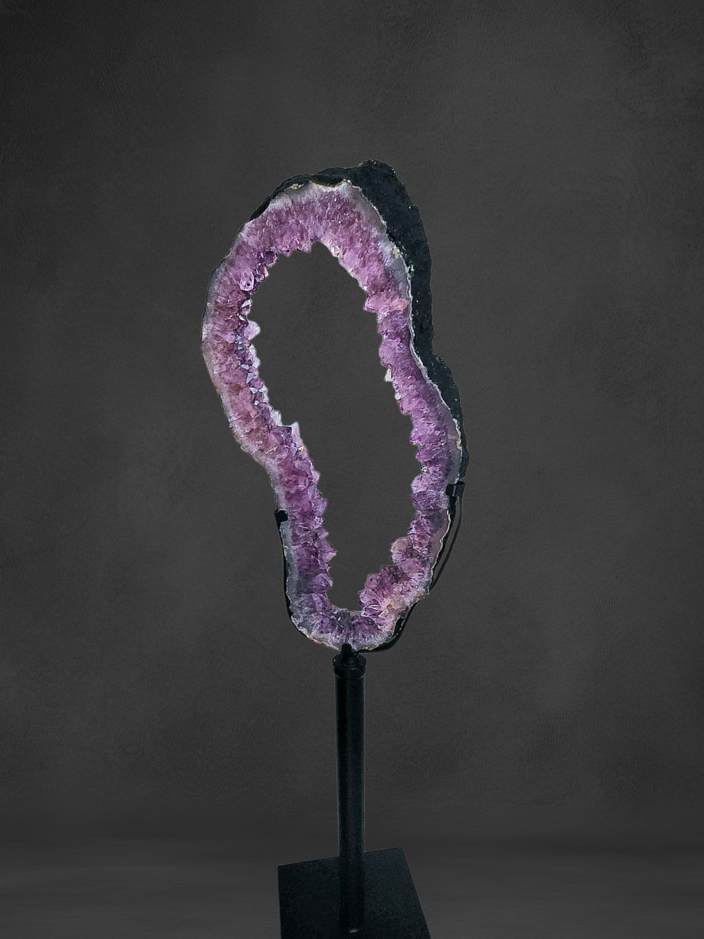 Large Amethyst Geo Slice Portal on Custom Metal Stand