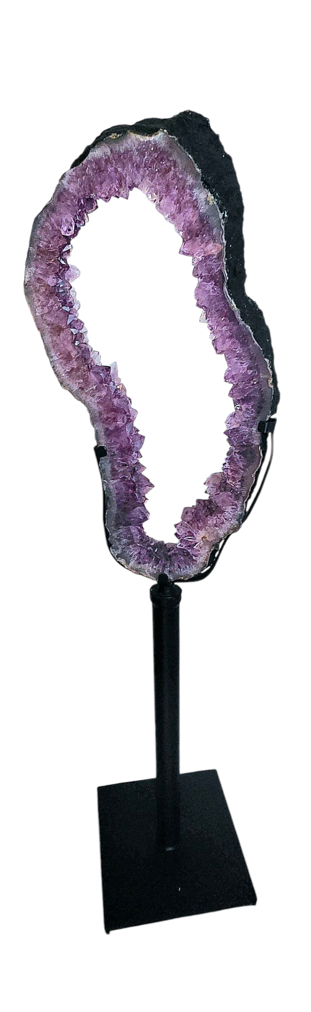 Large Amethyst Geo Slice Portal on Custom Metal Stand