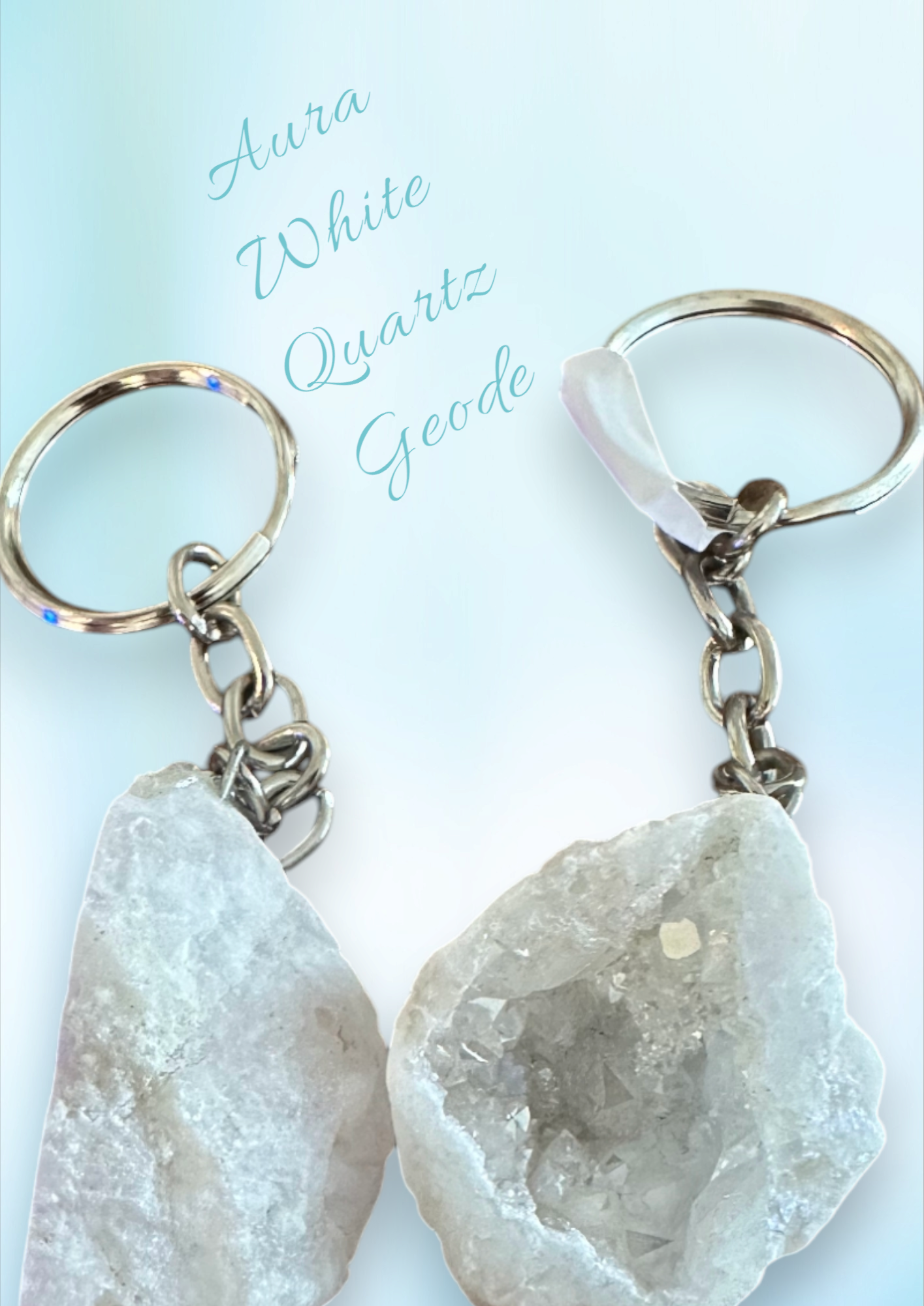 Aura White Quartz Geode Keychain