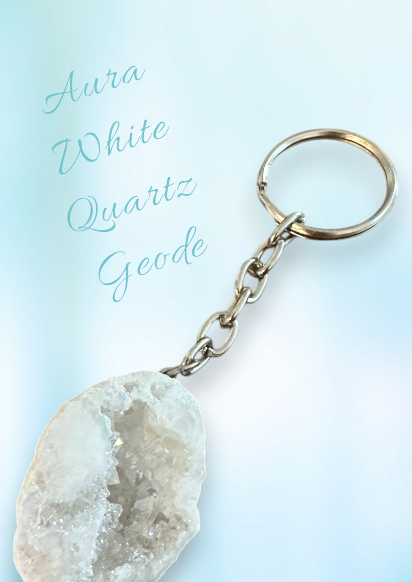 Aura White Quartz Geode Keychain