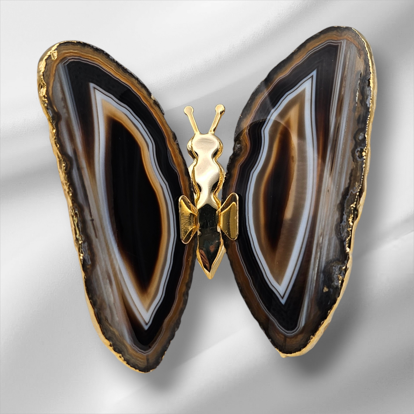 Agate Slice Gold Butterfly