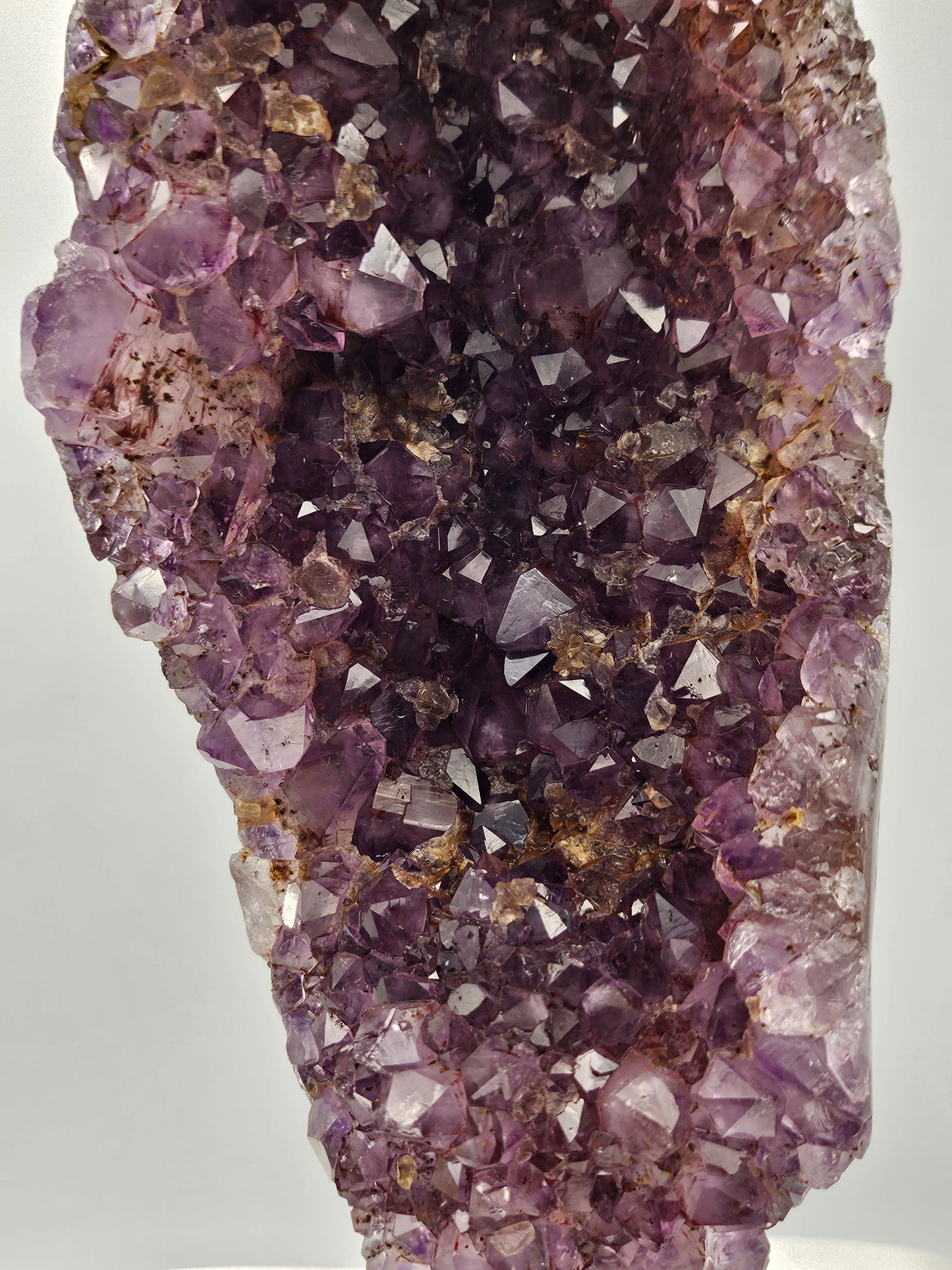 High Grade Dark Purple Amethyst with Calcite on Metal Stand