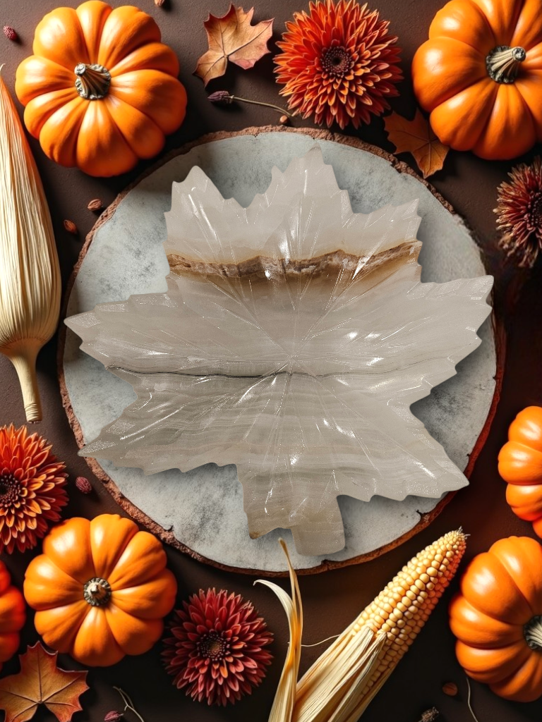 Large Calcite Maple Leaf Bowls