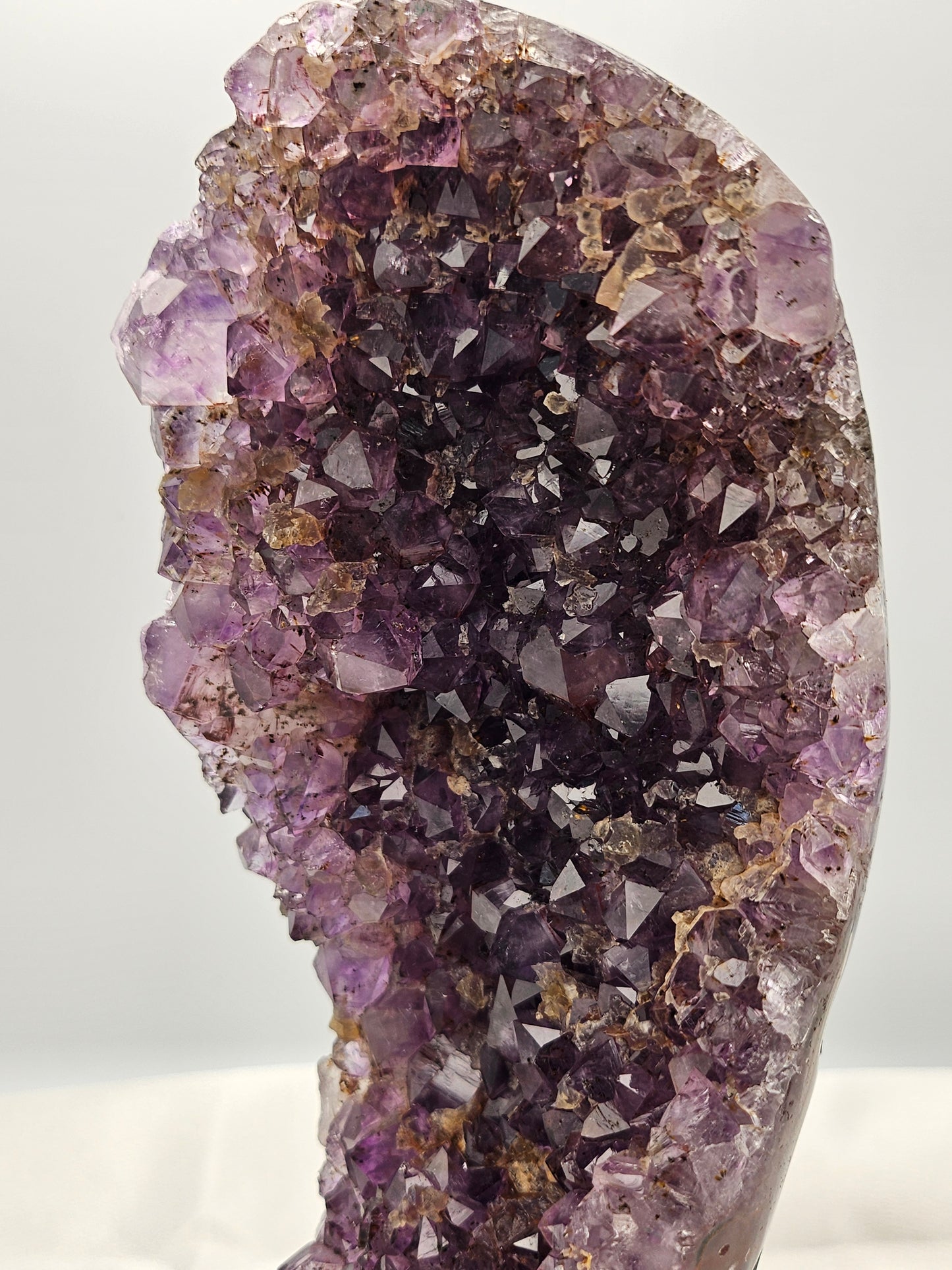 High Grade Dark Purple Amethyst with Calcite on Metal Stand