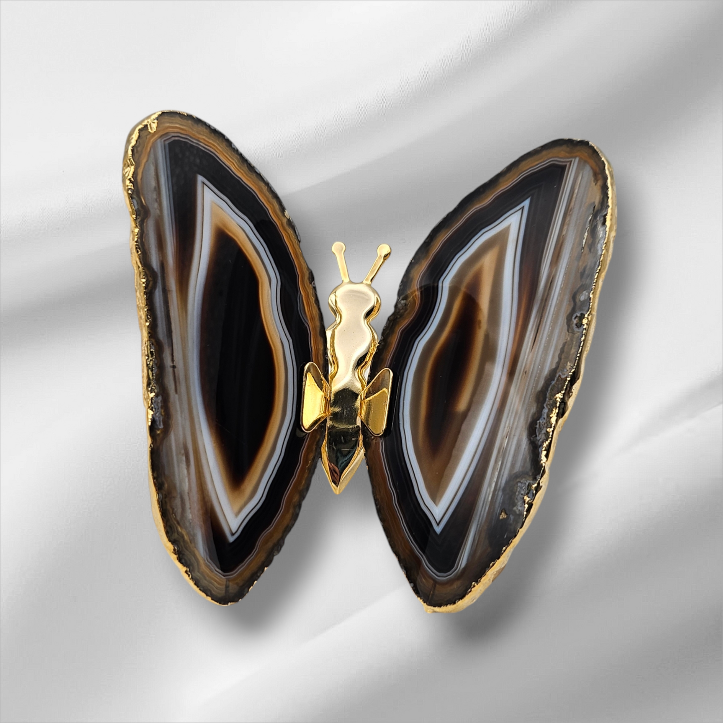 Agate Slice Gold Butterfly