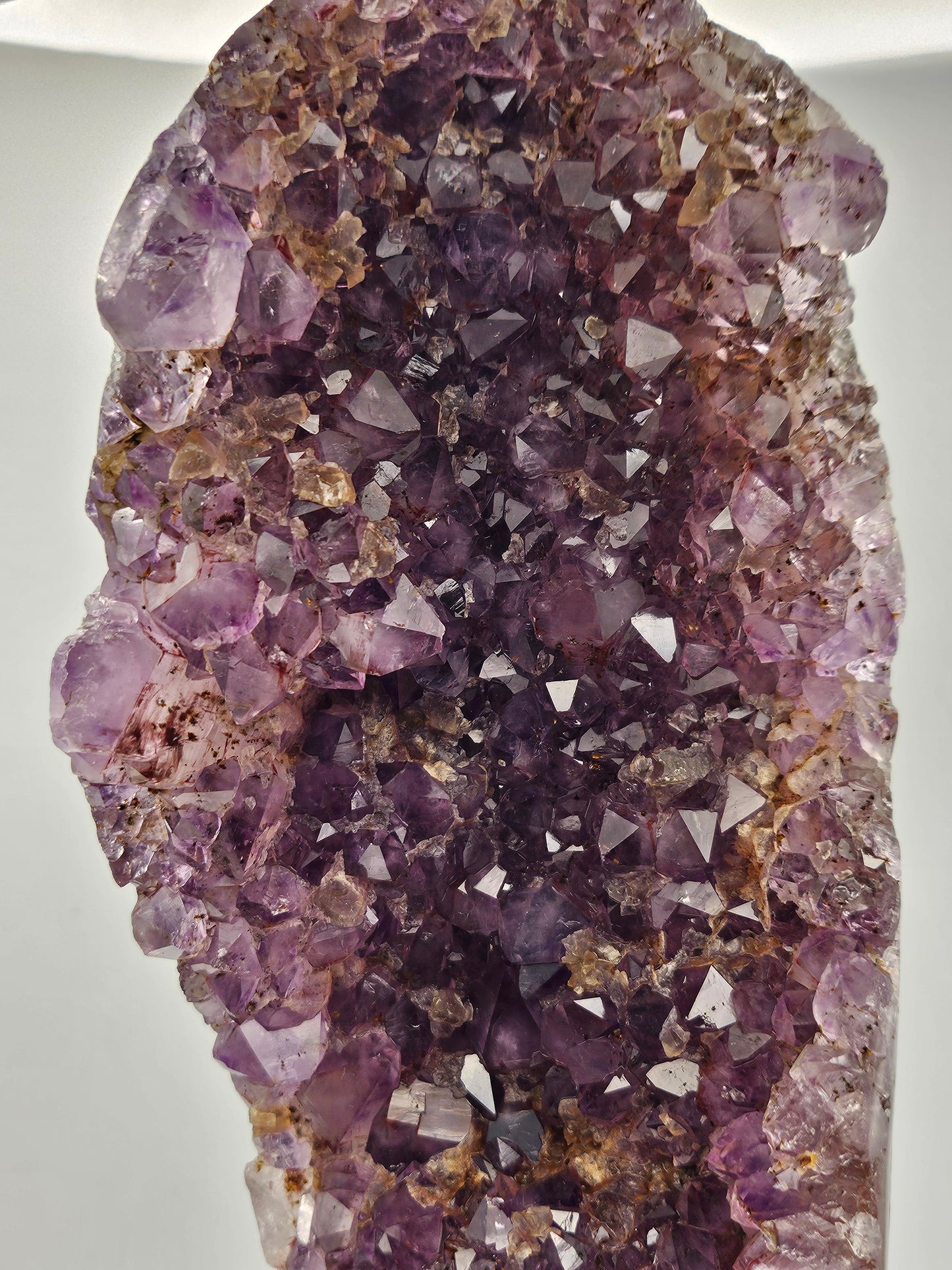 High Grade Dark Purple Amethyst with Calcite on Metal Stand